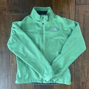The North Face women’s wind wall lime green fleece zip up jacket size Small.
